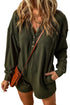 Brushed Ribbed Button Split V Neck Long Sleeve Romper